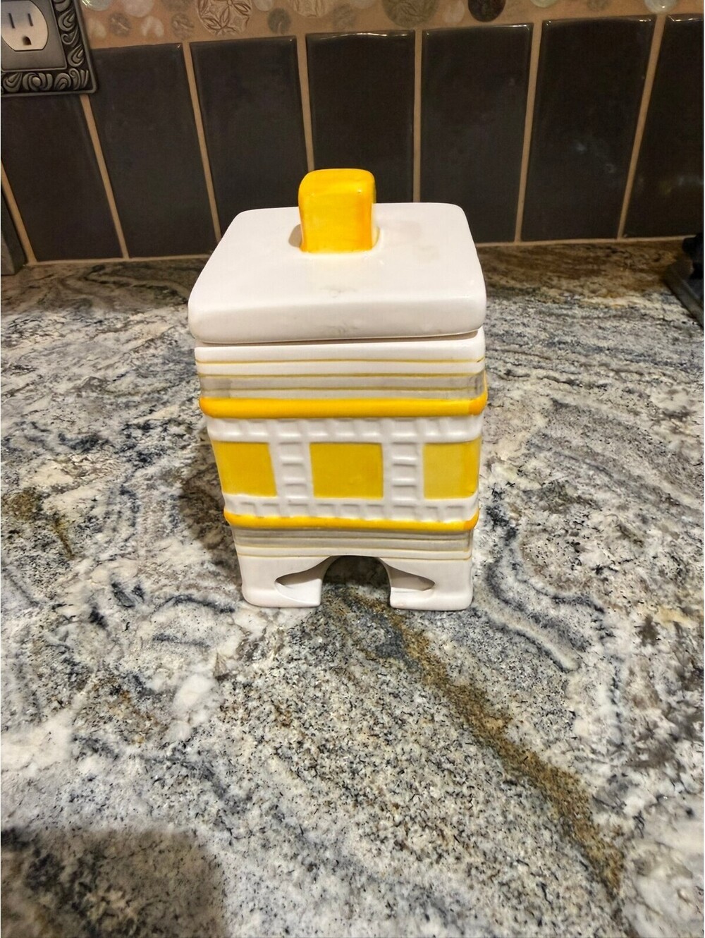 Gailstyn-Sutton Townhouse Ceramic Canister with Yellow and White Stripes